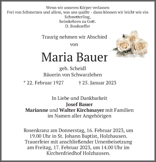 Traueranzeige von Maria Bauer von merkurtz