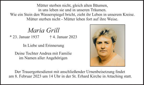 Traueranzeige von Maria Grill von merkurtz