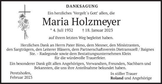 Traueranzeige von Maria Holzmeyer von merkurtz