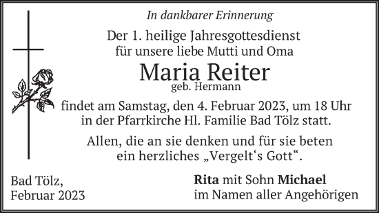 Traueranzeige von Maria Reiter von merkurtz