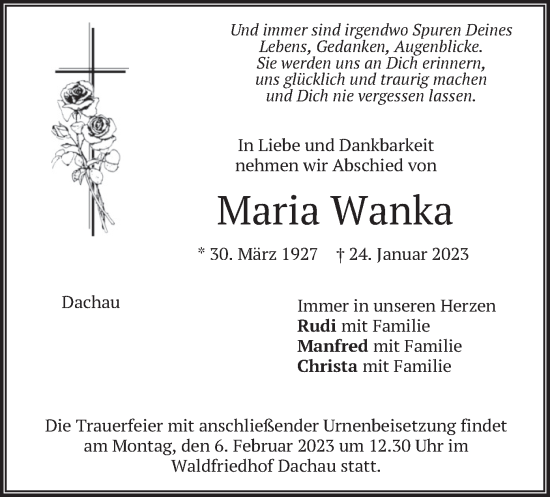 Traueranzeige von Maria Wanka von merkurtz