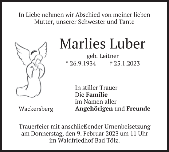 Traueranzeige von Marlies Luber von merkurtz