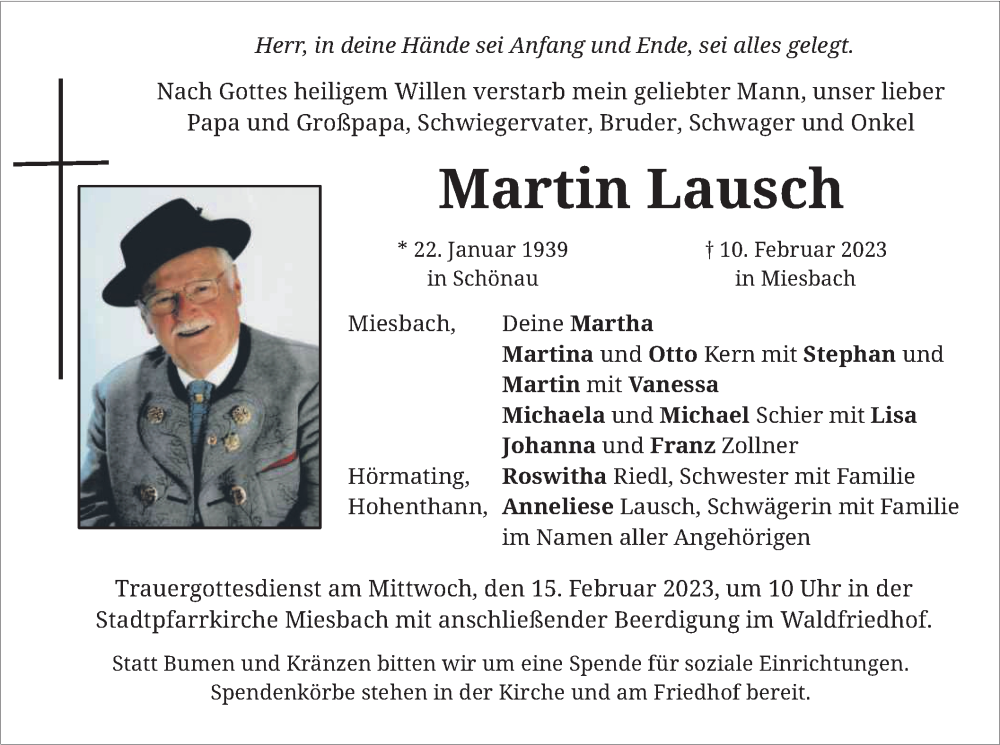  Traueranzeige für Martin Lausch vom 13.02.2023 aus merkurtz