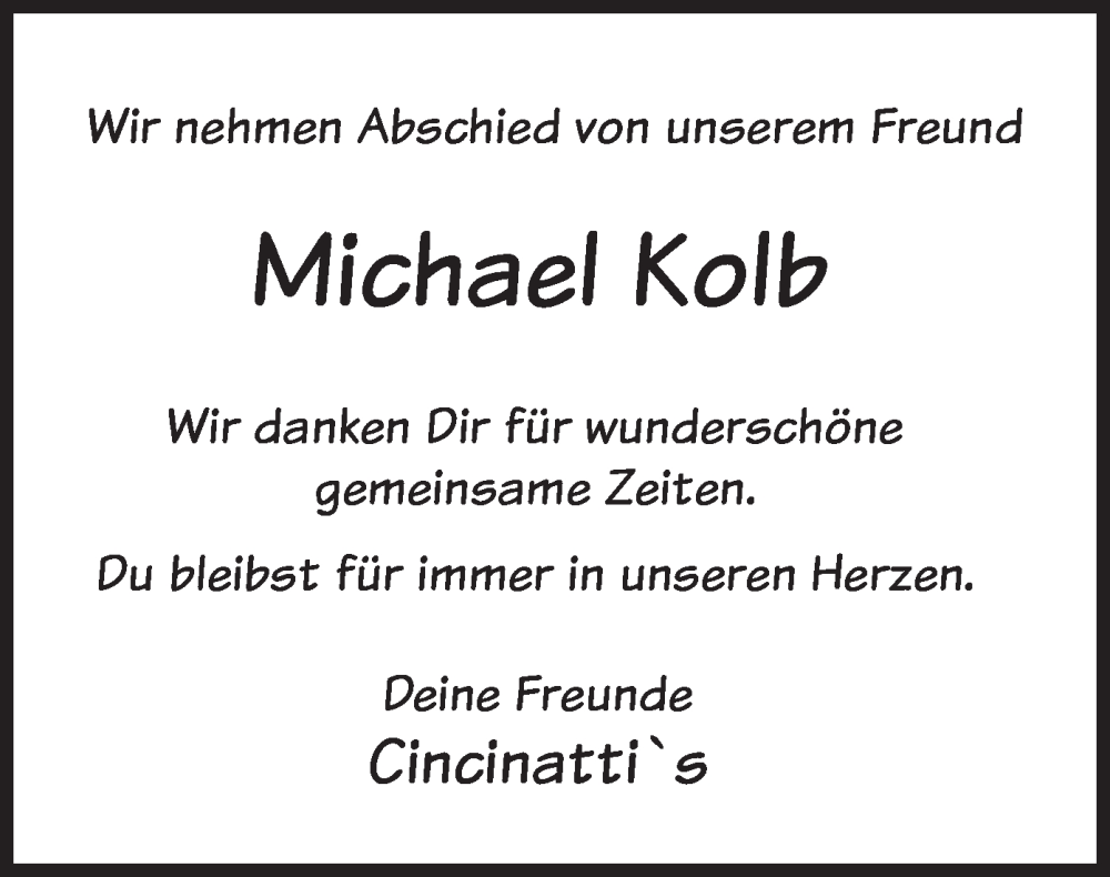  Traueranzeige für Michael Kolb vom 07.02.2023 aus merkurtz