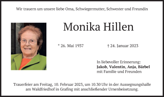 Traueranzeige von Monika Hillen von merkurtz
