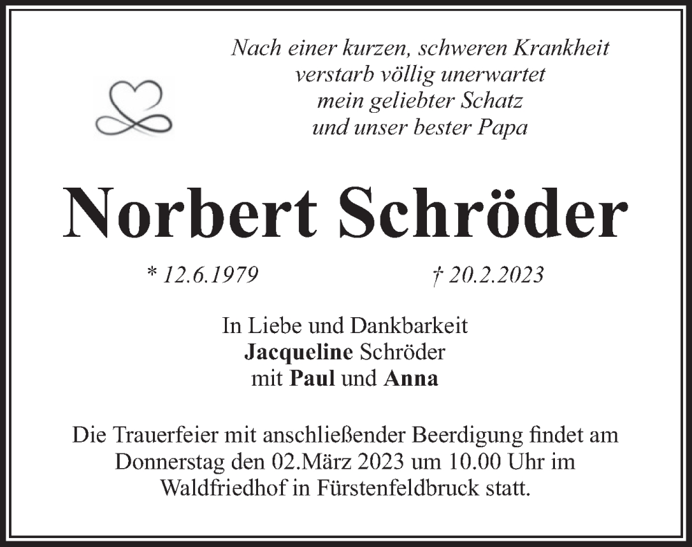 Traueranzeige für Norbert Schröder vom 25.02.2023 aus merkurtz