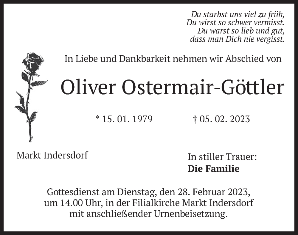  Traueranzeige für Oliver Ostermair-Göttler vom 23.02.2023 aus merkurtz