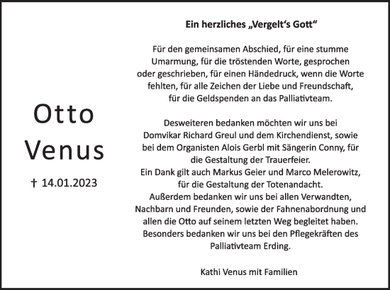 Traueranzeige von Otto Venus von merkurtz