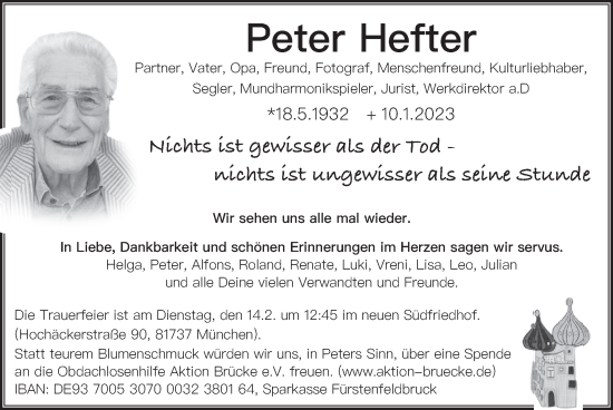 Traueranzeige von Peter Hefter von merkurtz