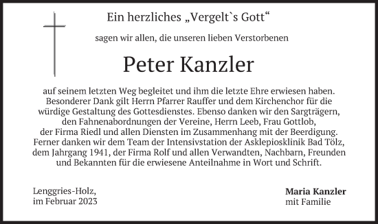 Traueranzeige von Peter Kanzler von merkurtz