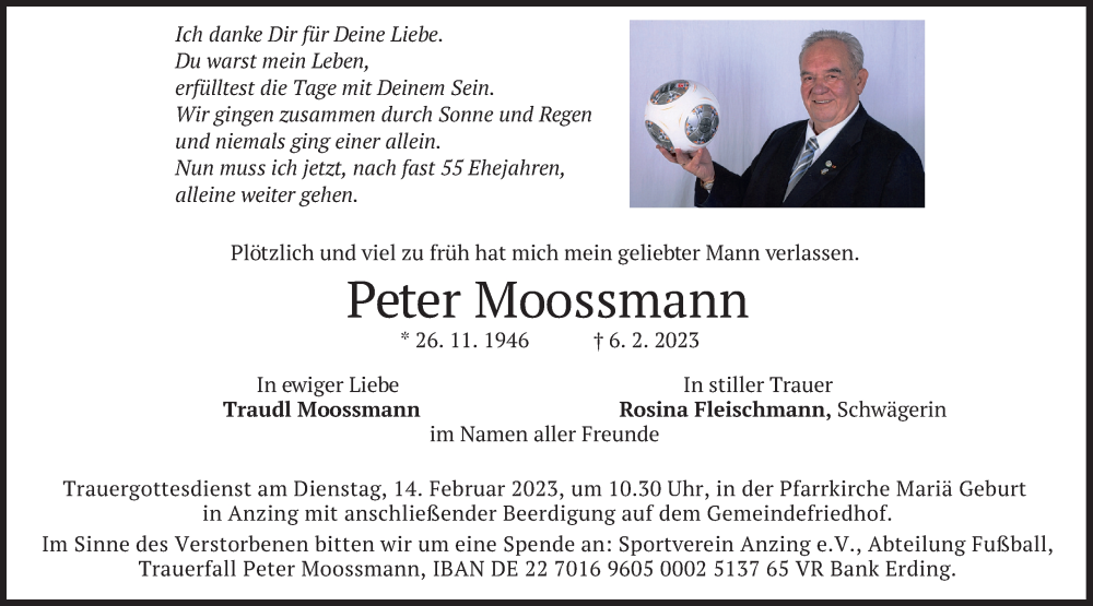  Traueranzeige für Peter Moossmann vom 11.02.2023 aus merkurtz