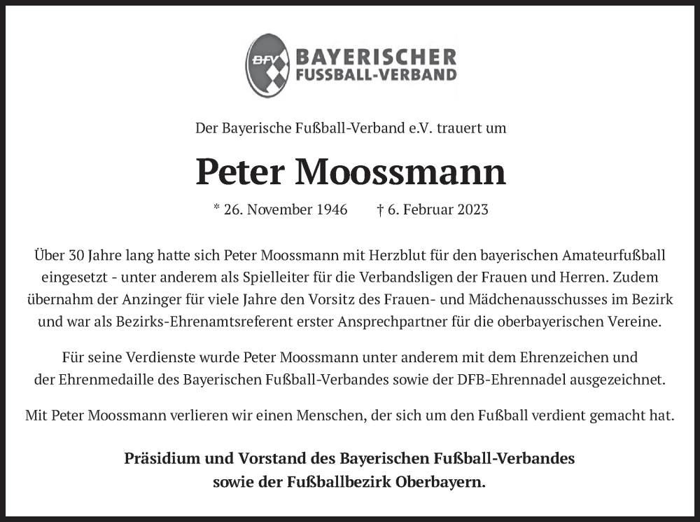  Traueranzeige für Peter Moossmann vom 21.02.2023 aus merkurtz