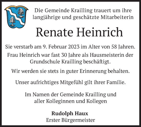 Traueranzeige von Renate Heinrich von merkurtz