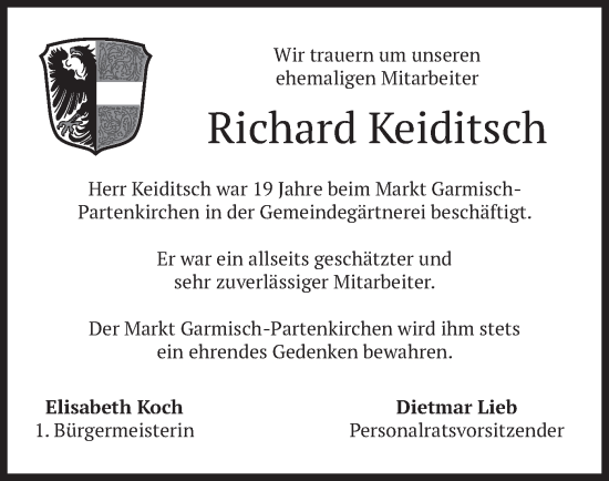 Traueranzeige von Richard Keiditsch von merkurtz