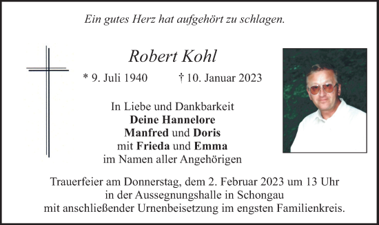 Traueranzeige von Robert Kohl von merkurtz