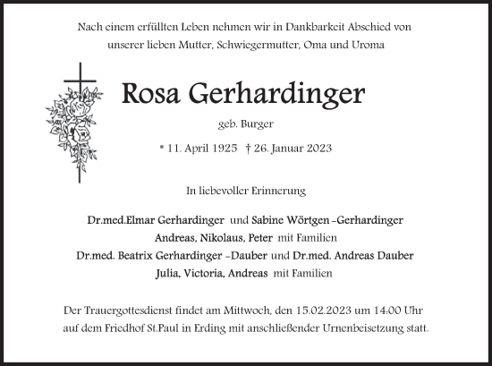 Traueranzeige von Rosa Gerhardinger von merkurtz