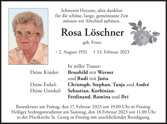 Traueranzeige von Rosa Löschner