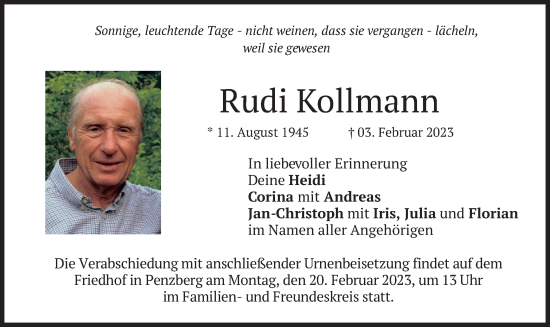 Traueranzeige von Rudi Kollmann von merkurtz