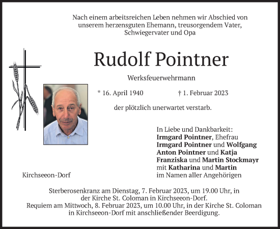 Traueranzeige von Rudolf Pointner von merkurtz