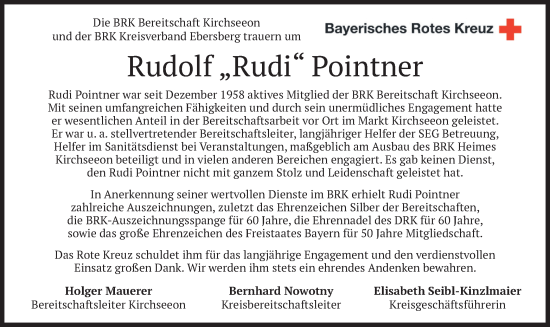 Traueranzeige von Rudolf Pointner von merkurtz