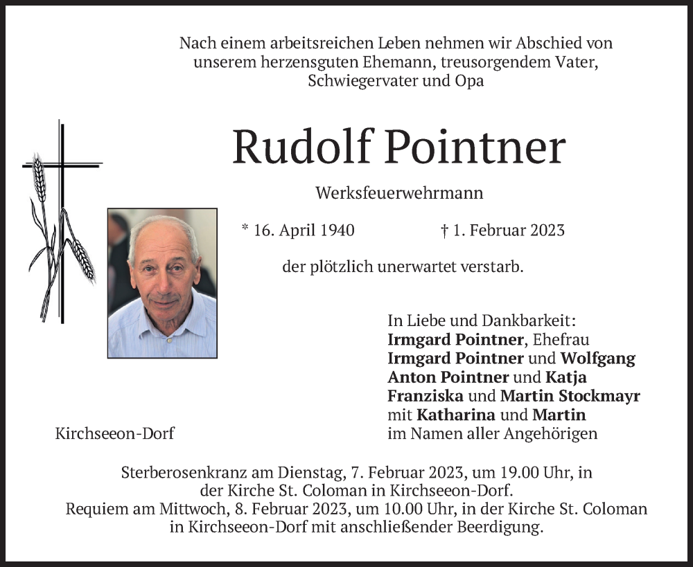  Traueranzeige für Rudolf Pointner vom 04.02.2023 aus merkurtz