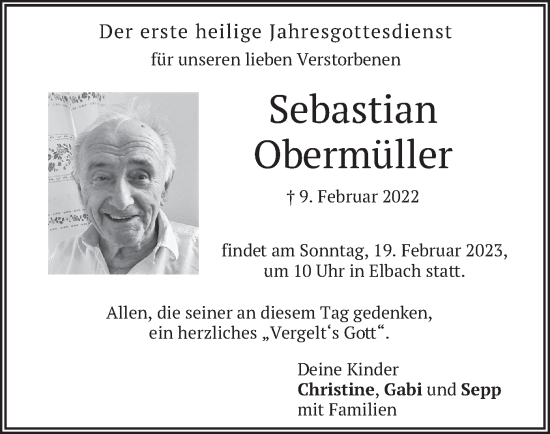 Traueranzeige von Sebastian Obermüller von merkurtz