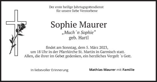 Traueranzeige von Sophie Maurer von merkurtz