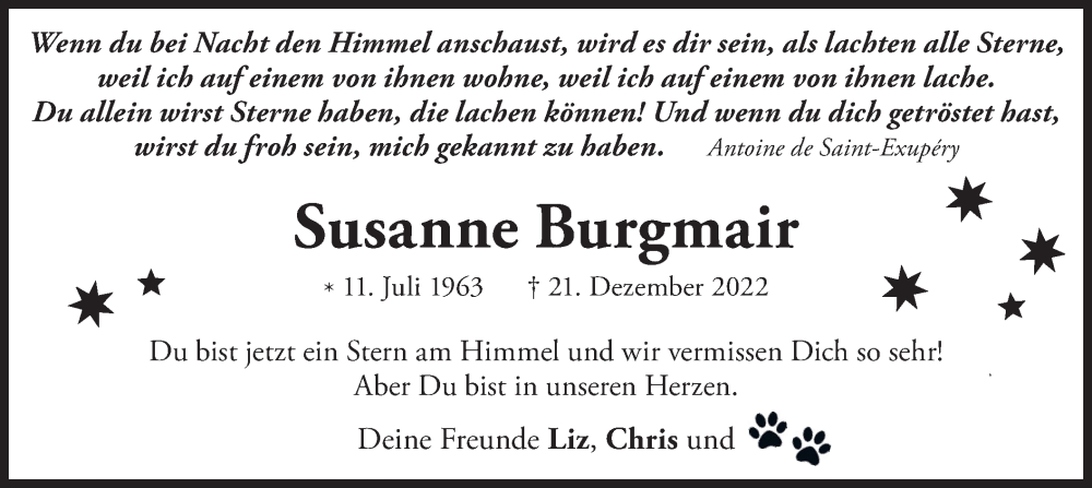  Traueranzeige für Susanne Burgmair vom 18.02.2023 aus merkurtz