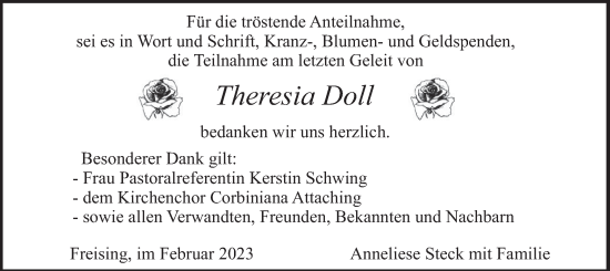 Traueranzeige von Theresia Doll von merkurtz