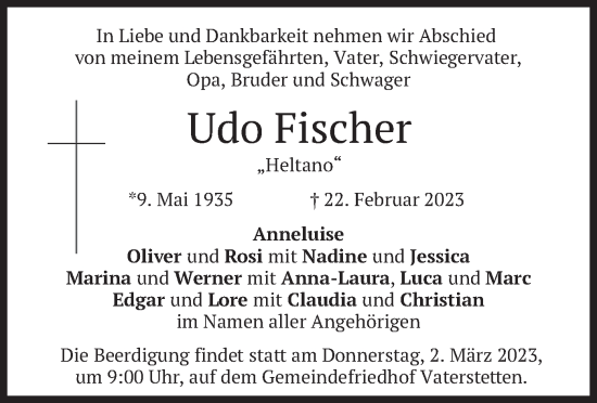 Traueranzeige von Udo Fischer von merkurtz