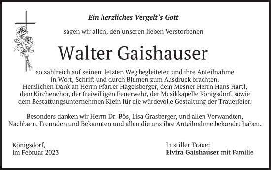 Traueranzeige von Walter Gaishauser von merkurtz