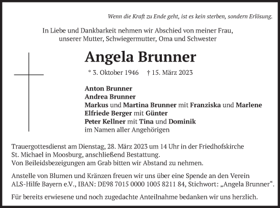 Traueranzeige von Angela Brunner von merkurtz