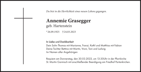 Traueranzeige von Annemie Grasegger von merkurtz