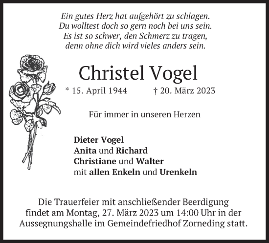 Traueranzeige von Christel Vogel von merkurtz