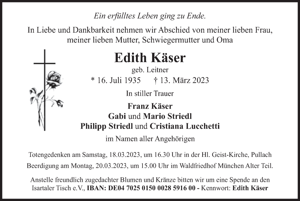  Traueranzeige für Edith Käser vom 17.03.2023 aus merkurtz