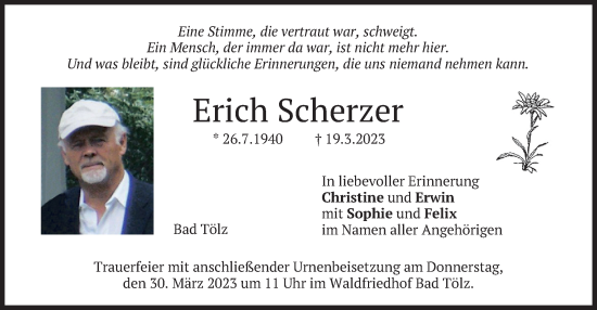 Traueranzeige von Erich Scherzer von merkurtz