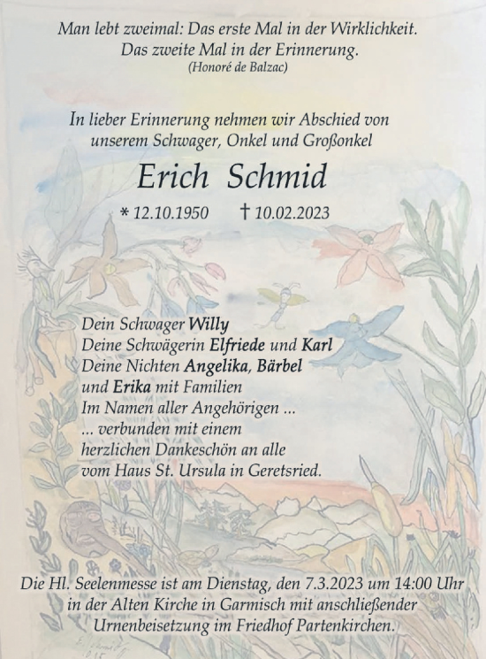 Traueranzeige von Erich Schmid von merkurtz
