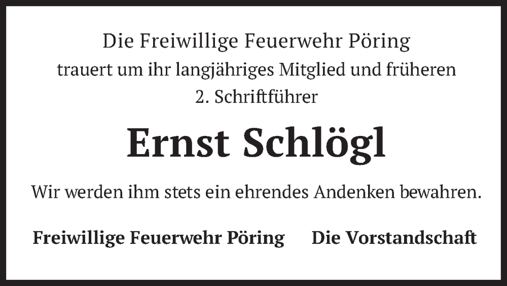  Traueranzeige für Ernst Schlögl vom 15.03.2023 aus merkurtz