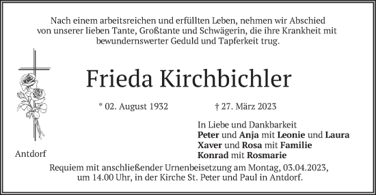 Traueranzeige von Frieda Kirchbichler von merkurtz
