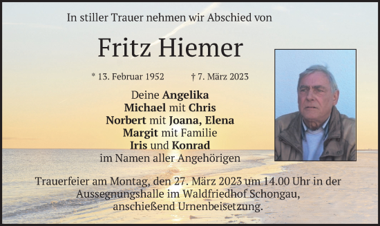 Traueranzeige von Fritz Hiemer von merkurtz