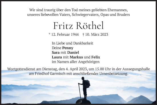 Traueranzeige von Fritz Röthel von merkurtz
