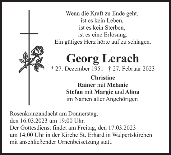 Traueranzeige von Georg Lerach von merkurtz