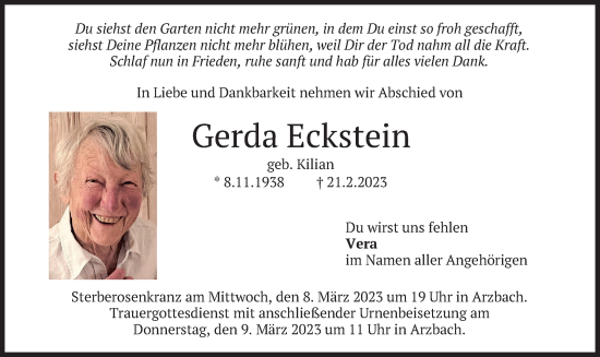 Traueranzeige von Gerda Eckstein von merkurtz