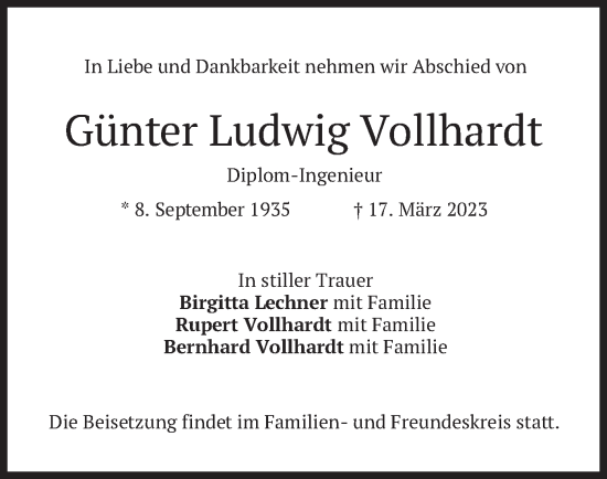 Traueranzeige von Günter Ludwig Vollhardt von merkurtz