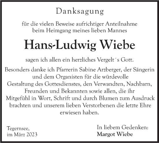 Traueranzeige von Hans-Ludwig Wiebe von merkurtz