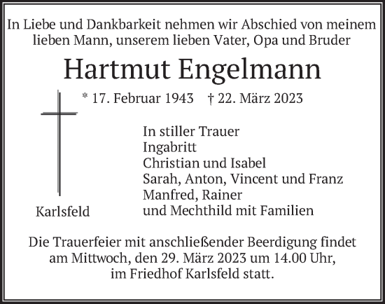 Traueranzeige von Hartmut Engelmann von merkurtz