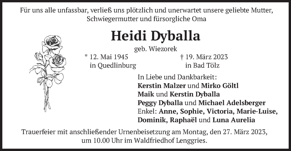  Traueranzeige für Heidi Dyballa vom 23.03.2023 aus merkurtz