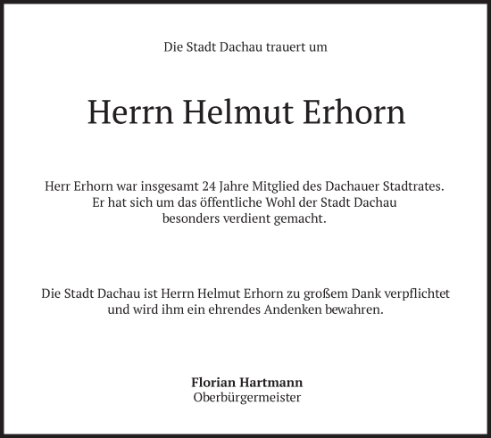 Traueranzeige von Helmut Erhorn von merkurtz