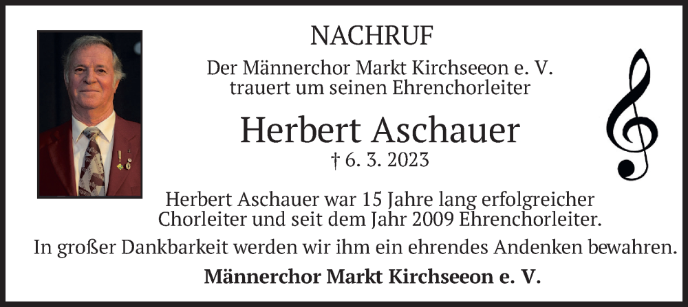  Traueranzeige für Herbert Aschauer vom 22.03.2023 aus merkurtz
