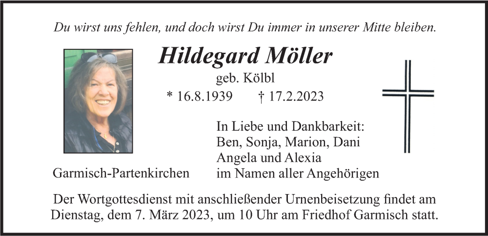  Traueranzeige für Hildegard Möller vom 04.03.2023 aus merkurtz